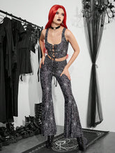 Spiderweb Print Tie Shoulder Sleeveless Top And Long Pants Set, Suitable For Party Or Music Festival